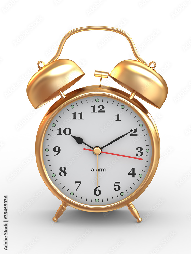 Ten o'clock. Old-fashioned alarm clock. 3d Ten o'clock. Old-fashioned alarm clock. 3d