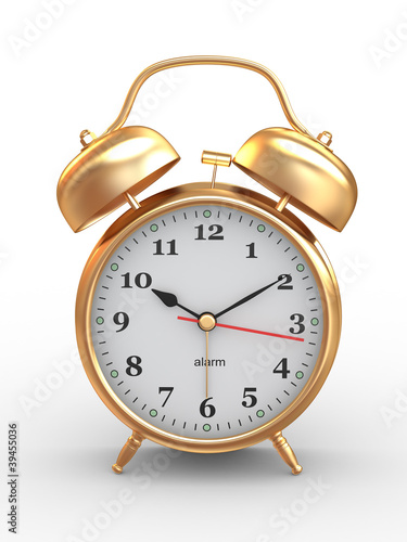 Ten o'clock. Old-fashioned alarm clock. 3d
