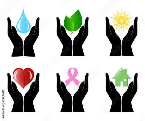 Vector illustration of a set of environment icons with human han