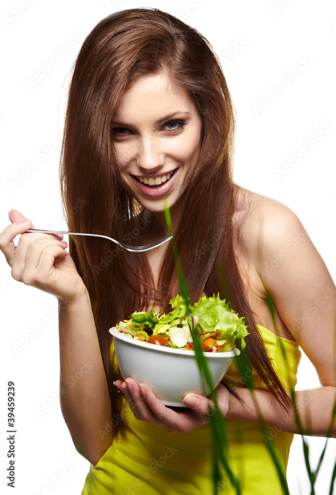 happy healthy woman with salad happy healthy woman with salad