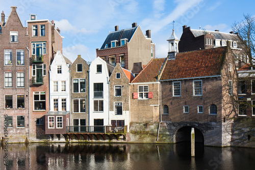 Historic cityscape along a channel in Delfshaven, a district of
