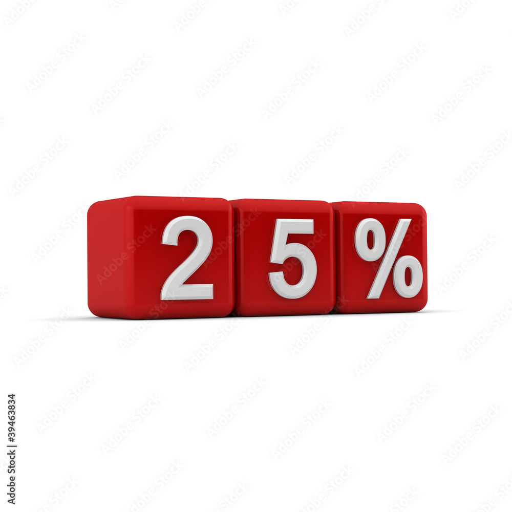 3D red blocks with twenty five percent text 3D red blocks with twenty five percent text