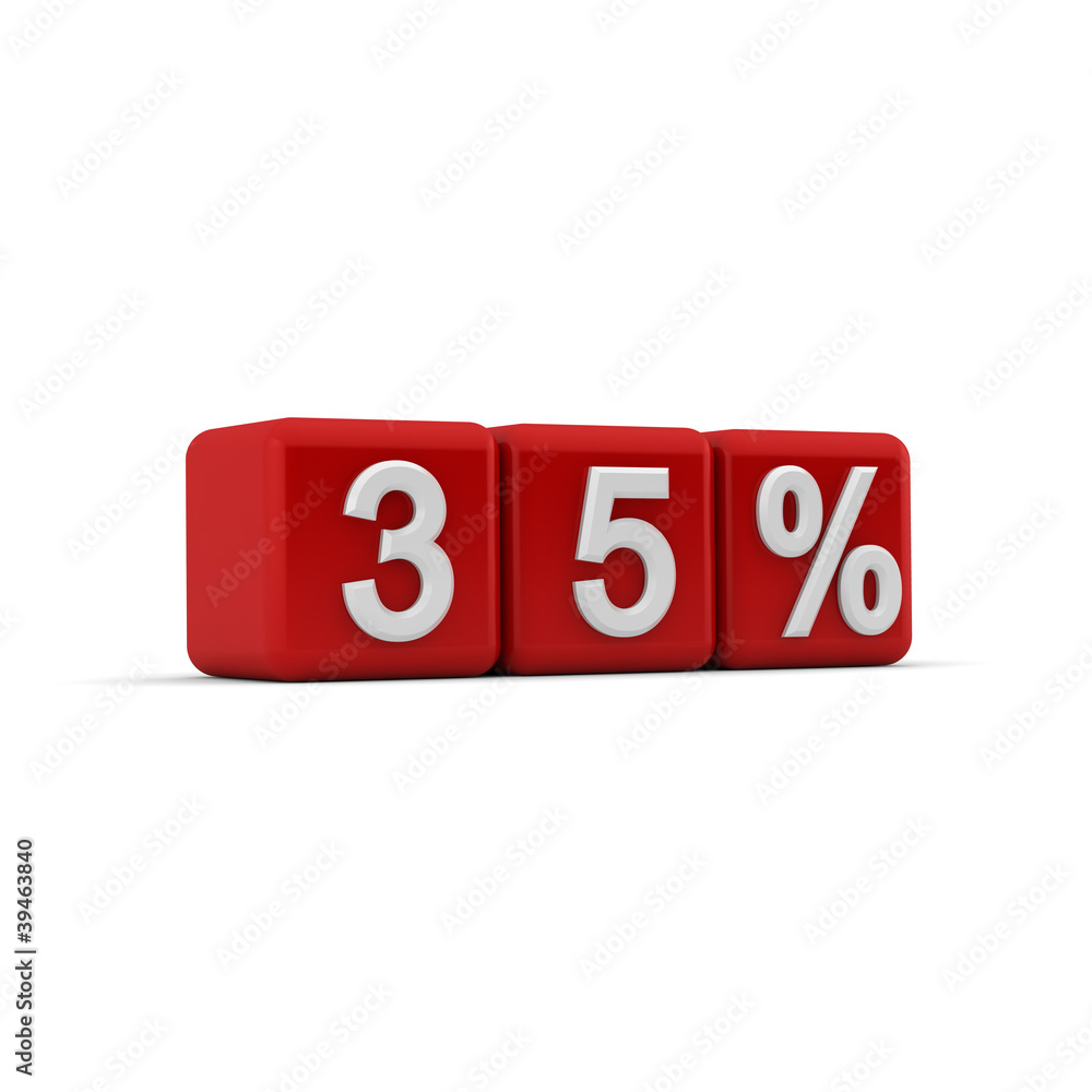 3D red blocks with thirty five percent text 3D red blocks with thirty five percent text