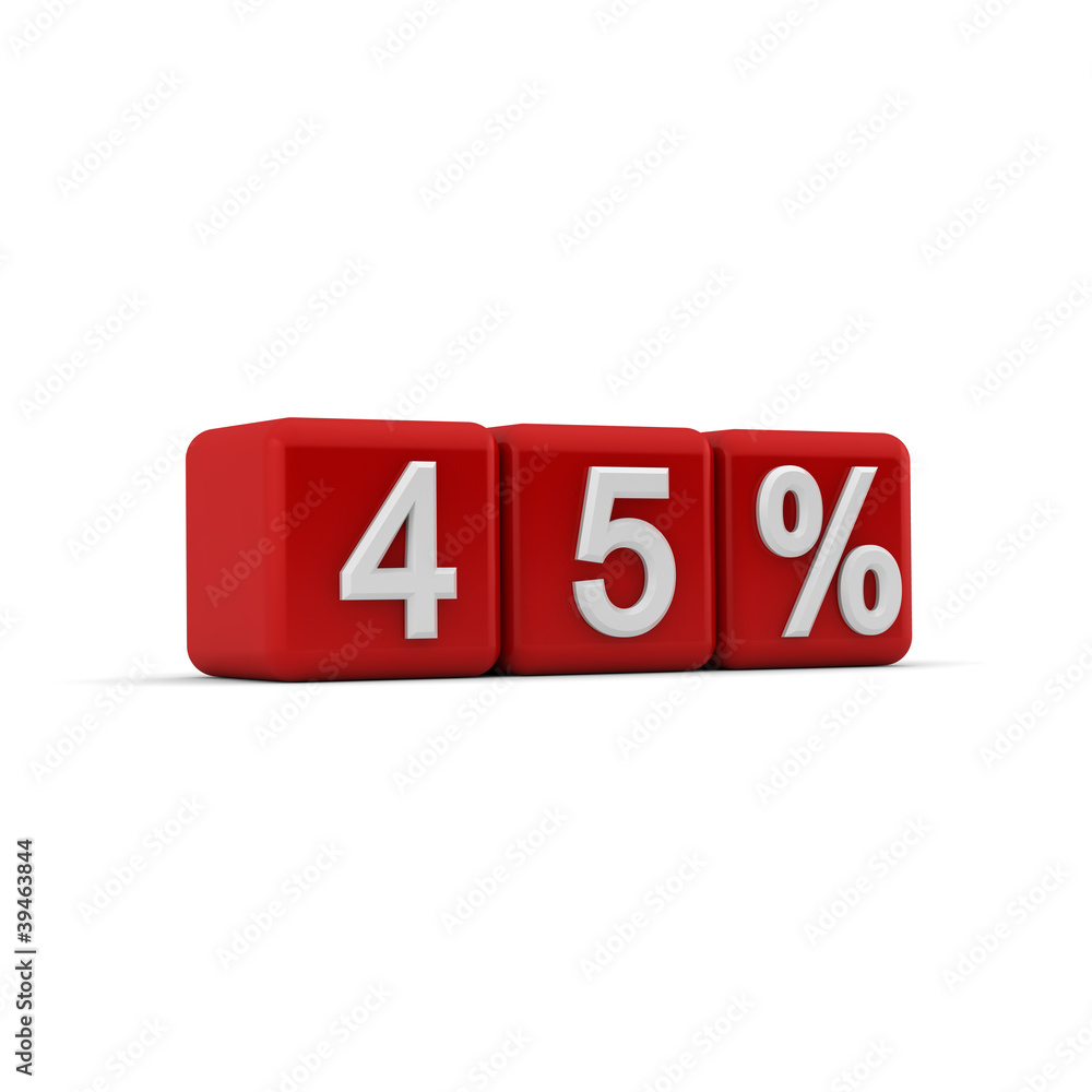 3D red blocks with fourty five percent text 3D red blocks with fourty five percent text