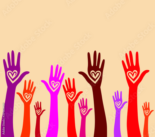 People hand like heart united seamless background.