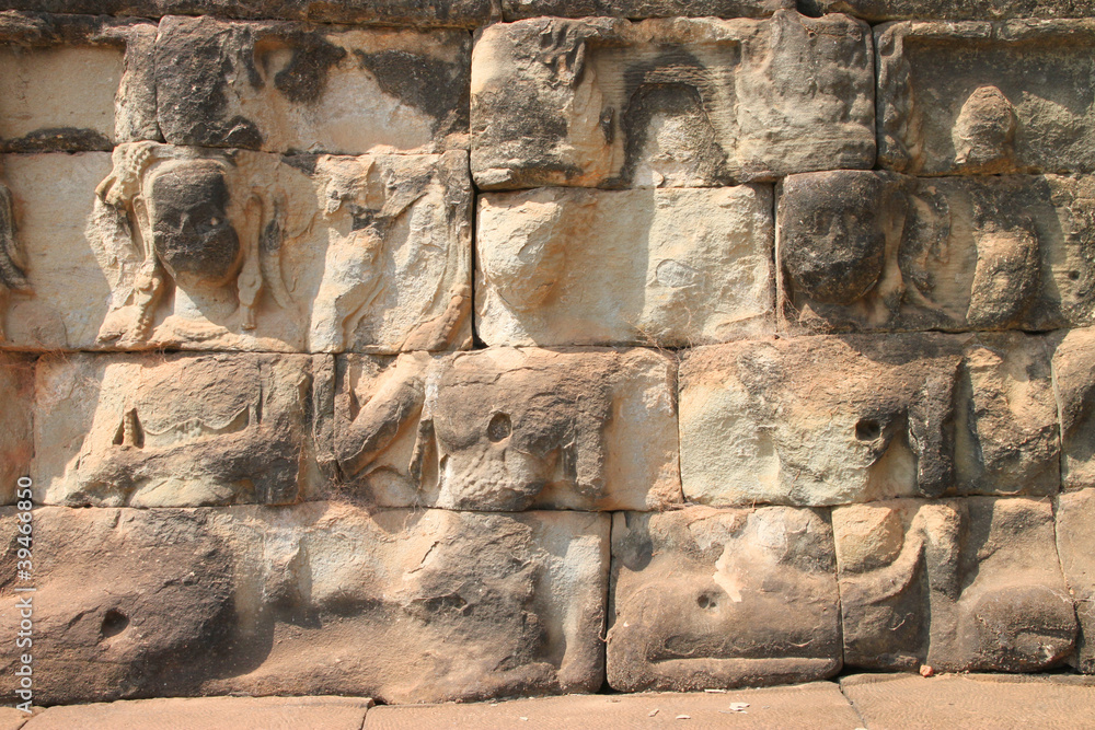 Stone carving at Terrace of the elephants, Angkor Thom