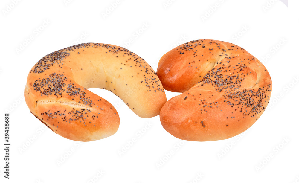Bun with poppy, isolated on white background Bun with poppy, isolated on white background