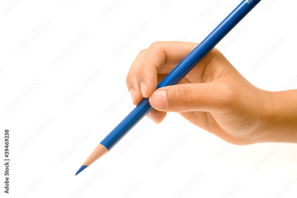 Hand Holding Blue Pencil Hand Holding Blue Pencil