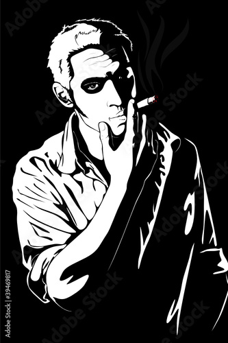 man with a cigar on a black background