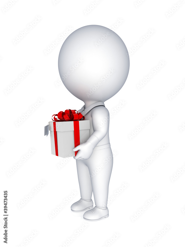 3d small person with a gift box in a hands. 3d small person with a gift box in a hands.