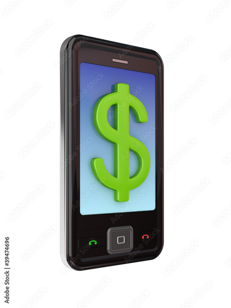 Modern mobile phone with dollar sign. Modern mobile phone with dollar sign.
