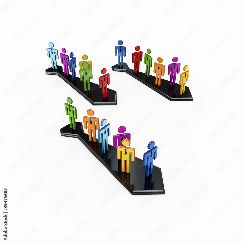 3d small people on a black arrows. 3d small people on a black arrows.