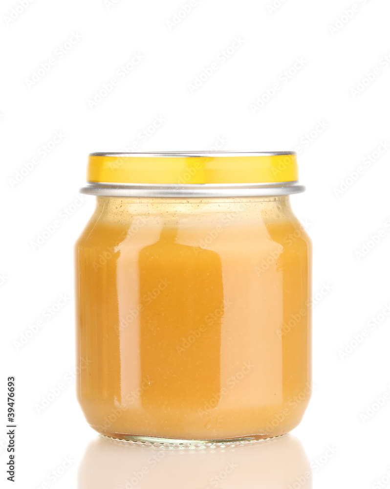 Jar of baby puree isolated on white Jar of baby puree isolated on white