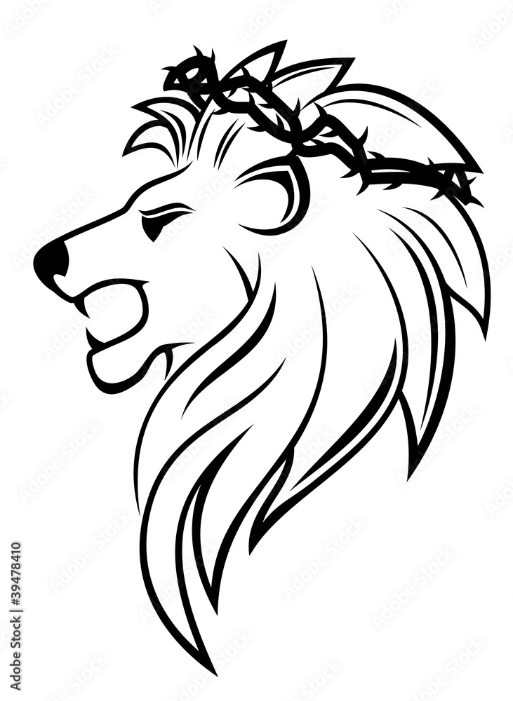 Fototapeta premium Heraldic lion with thorny wreath