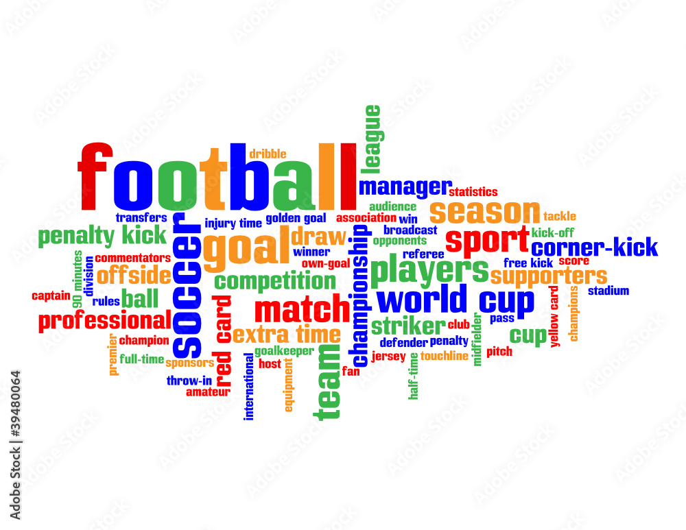 Fototapeta premium FOOTBALL Tag Cloud (soccer sport goal match player live scores)