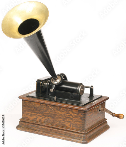 Vintage phonograph isolated on white background