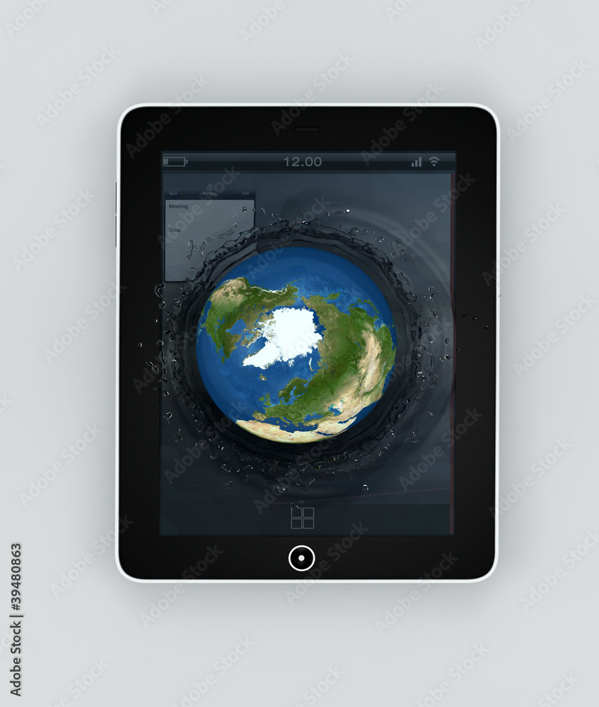 globe falling into the device's screen globe falling into the device's screen