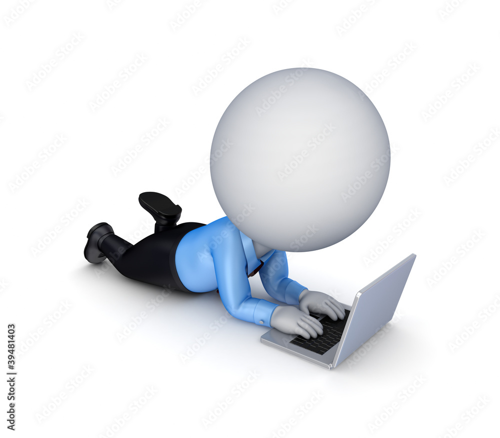 3d small person with a modern notebook. 3d small person with a modern notebook.