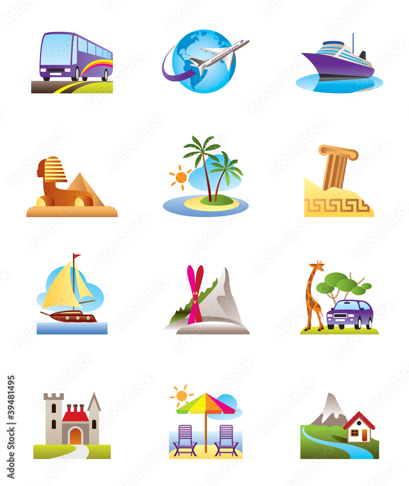 Travel, holidays and vacation icons set Travel, holidays and vacation icons set