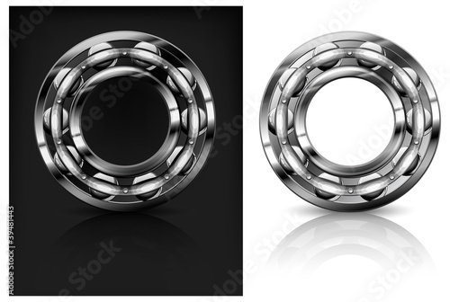 Metal roller bearings on white & black background, vector illust