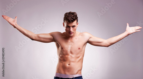 model with his hands in the air