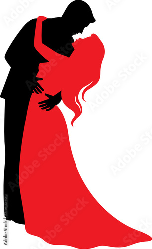 Silhouette of embracing lovers