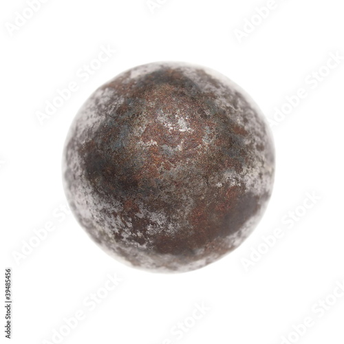 Old rusty Iron metal ball isolated on white