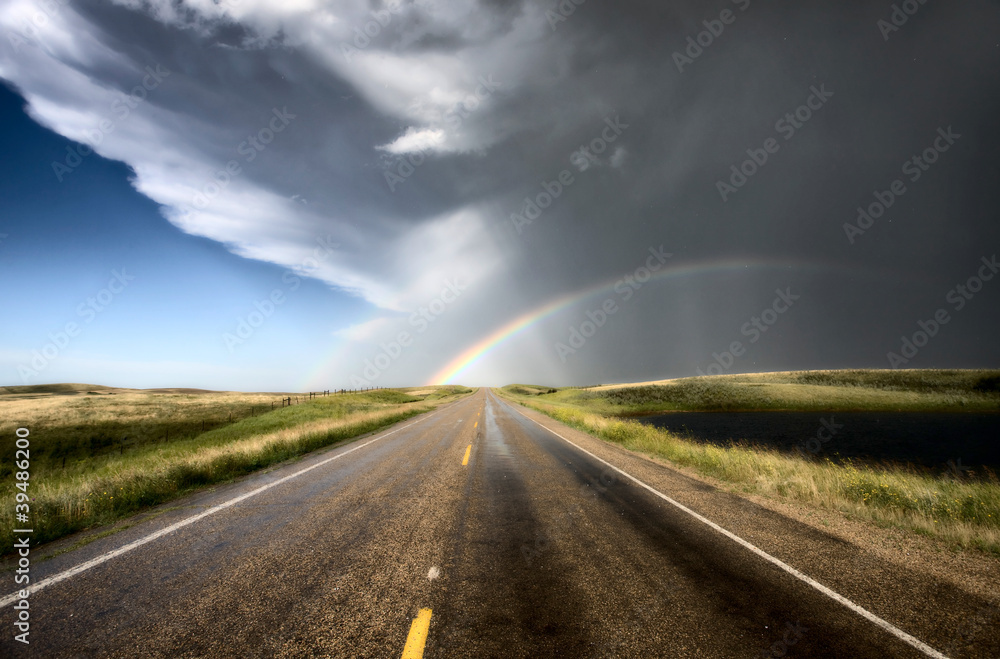 Prairie Hail Storm and Rainbow