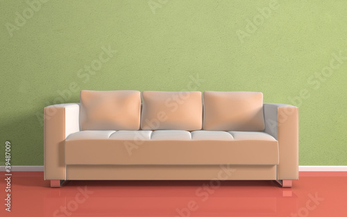 Beige modern sofa.