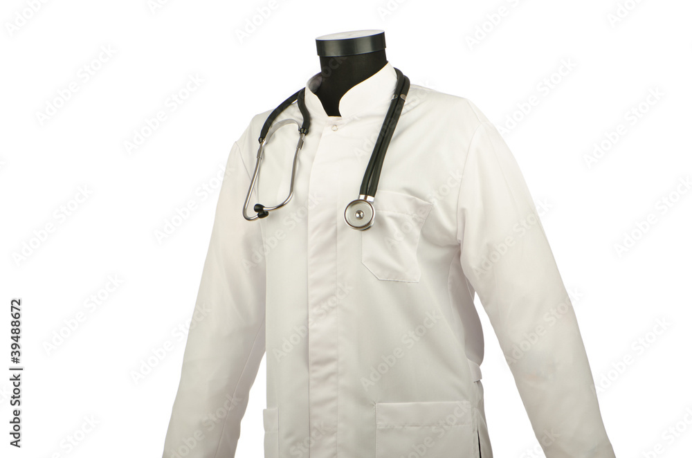 Medical coat and stethoscope isolated on white Medical coat and stethoscope isolated on white