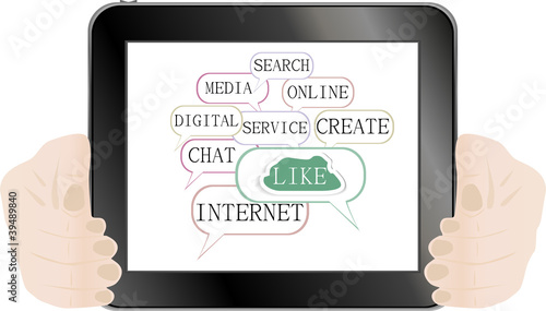 hand holding like cloud on tablet pc computer