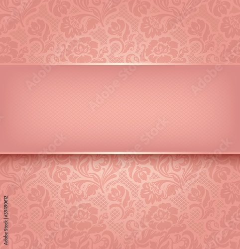 Lace background, pink ornamental fabric textural. Vector eps 10