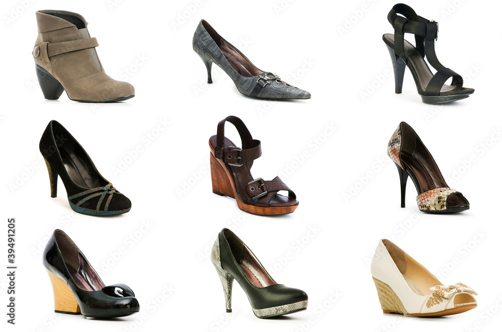 Collection of various shoes isolated on white Collection of various shoes isolated on white