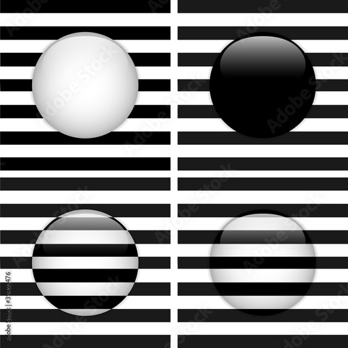 Set of Four Glass Circle Black and White Stripes