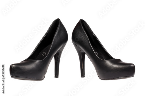 A pair of black women's heel shoes clipping path.