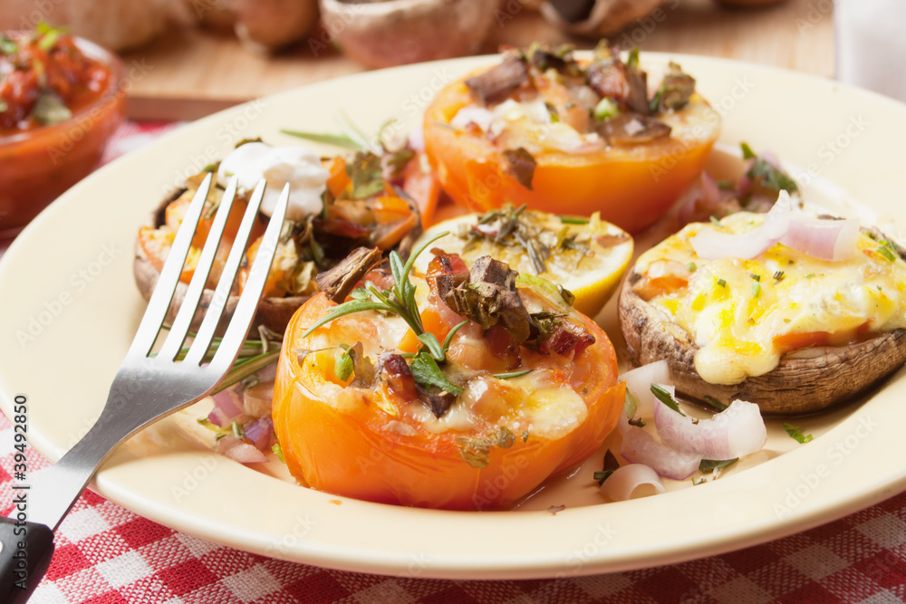 Stuffed mushroom and tomato Stuffed mushroom and tomato
