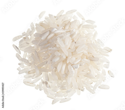 Polished long rice heap isolated on white
