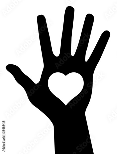Hand silhouette with heart, abstract vector illustration
