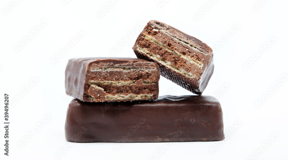 wafers in chocolate isolated on a white background wafers in chocolate isolated on a white background