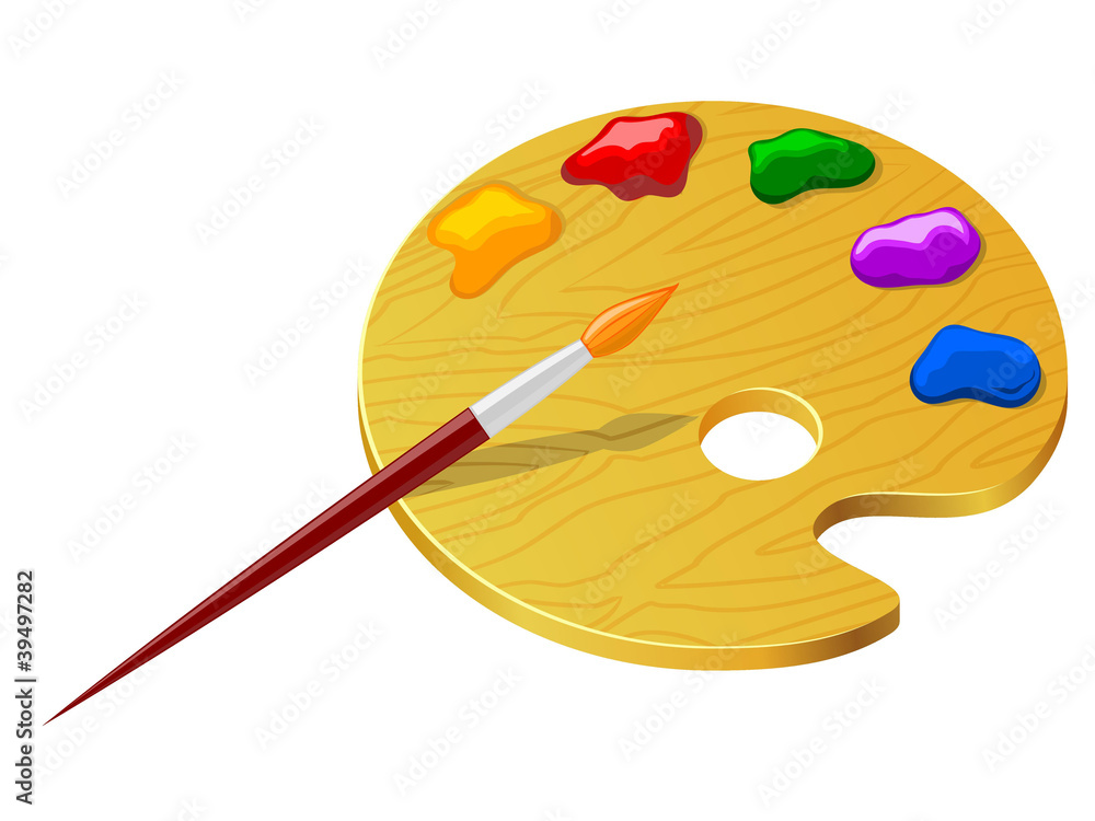 Palette with paints and brush Palette with paints and brush