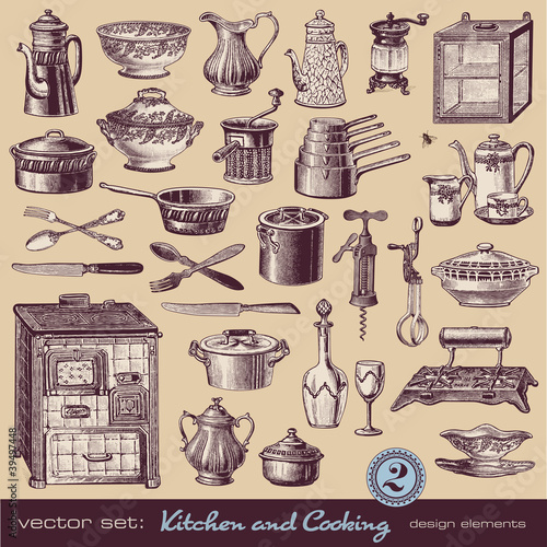 kitchen & cooking (2) - assorted vintage illustrations