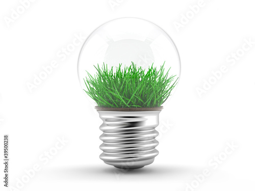 Tablou pe pânză Grass in a lamp bulb - ecology concept