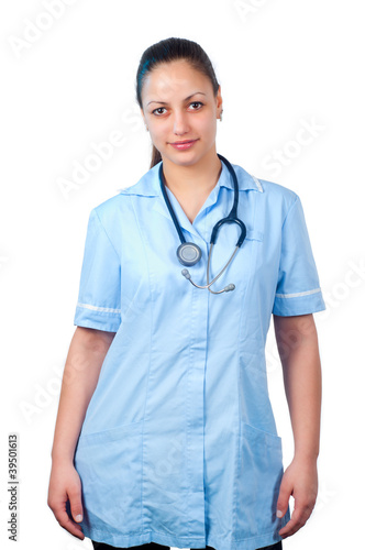 Young pretty smiling woman doctor with stethoscope