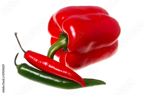 Fresh sweet pepper and chilli pepper isolated on white backgroun