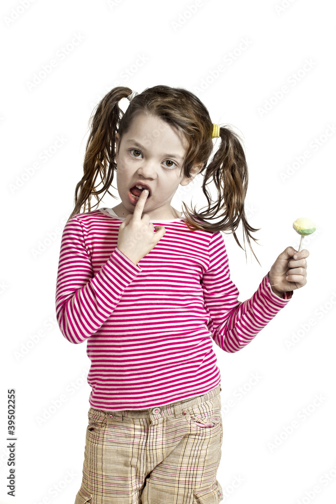 Girl with a lollipop, isolated on white background Girl with a lollipop, isolated on white background