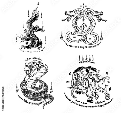 Thai Tattoo Ancient. Vector template