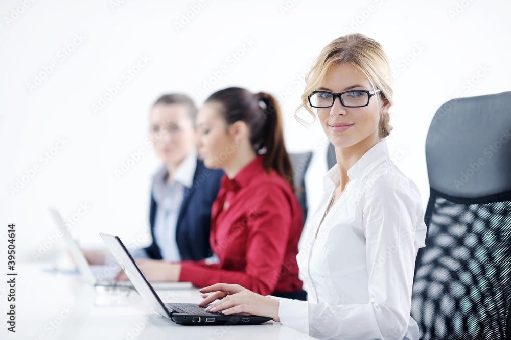 business woman group with headphones business woman group with headphones