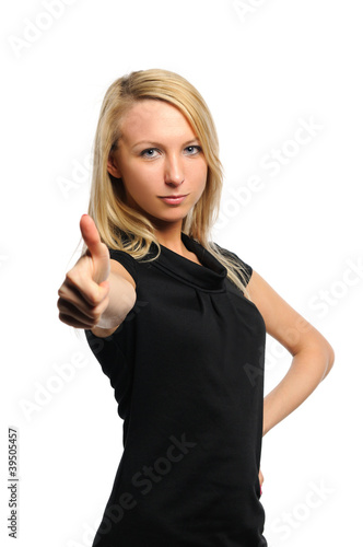 Young beautiful woman thumbs up