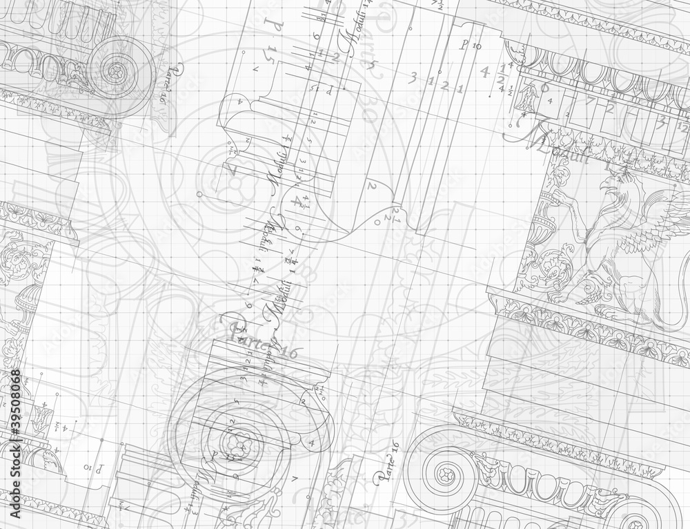 Blueprint - hand draw sketch ionic architectural order