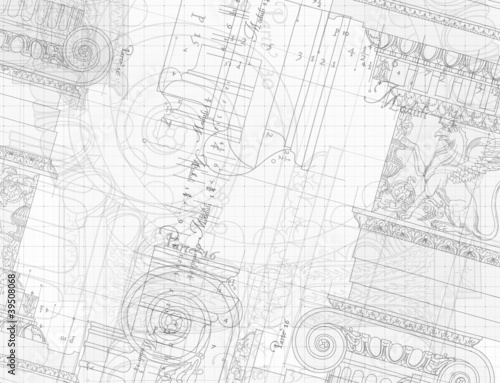 Blueprint - hand draw sketch ionic architectural order